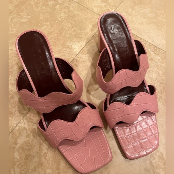 STAUD “Frankie” Croc-Embossed Leather Block Heel Sandals – EU 38.5 - Picture 3 of 5